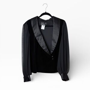 Alex Evenings Black Velvet Satin-Trim Jacket
